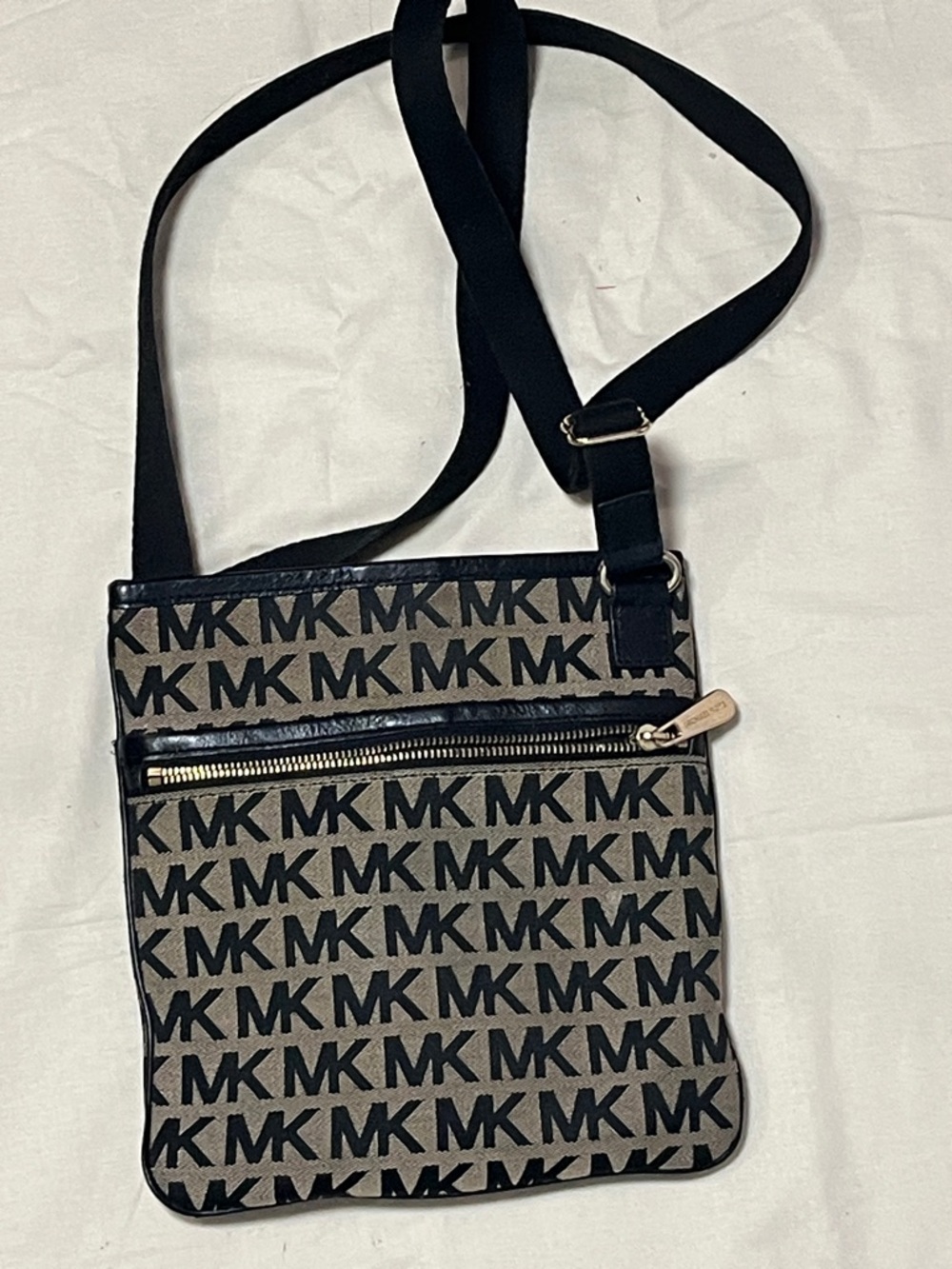 Michael Kors Black and Brown MK Logo Crossbody Bag